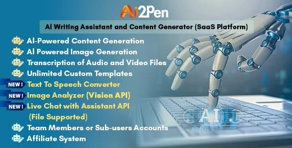 Ai2Pen – AI Writing Assistant and Content Generator (SaaS Platform) 6.5 [Extended Version]