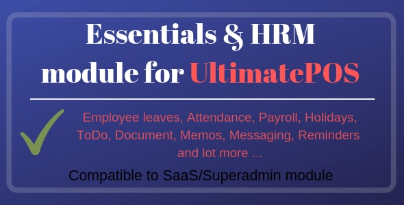 Essentials & HRM (Human resource management) Module for UltimatePOS (With SaaS compatible) 5.1