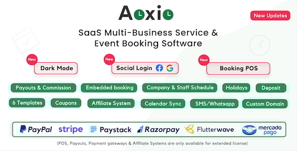 Aoxio – SaaS Multi-Business Service & Event Booking Software 2.6