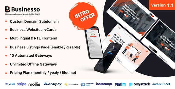 Businesso – Multipurpose Website Builder SAAS (Multitenancy) 3.6